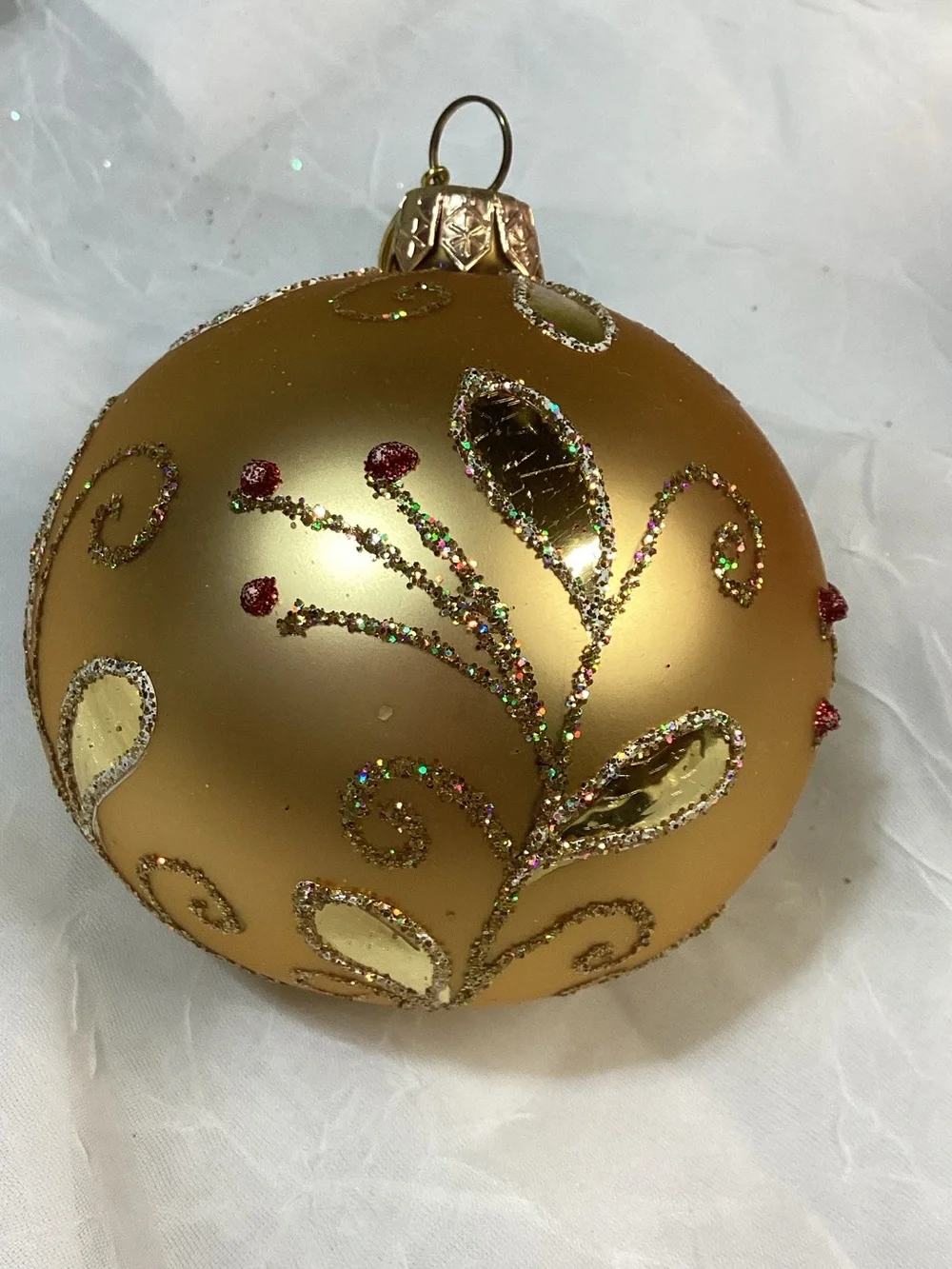 Demdaco Red & Gold Decorative Holiday Christmas Glass Ornament Set x3 Balls